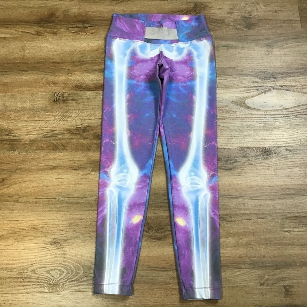 Halloween Babalu Leggings One Size S/M Athletic Compression Skeleton Purple Blue